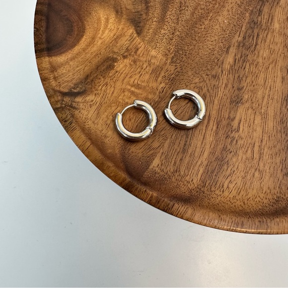 4/$15 Rhodium Finish Silver Huggies Hoop Earrings - Picture 4 of 6